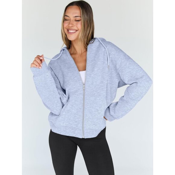 Women's Grey Oversized Hoodie with Zipper and 'Baby' Graphic Stylish - Picture 2 of 5
